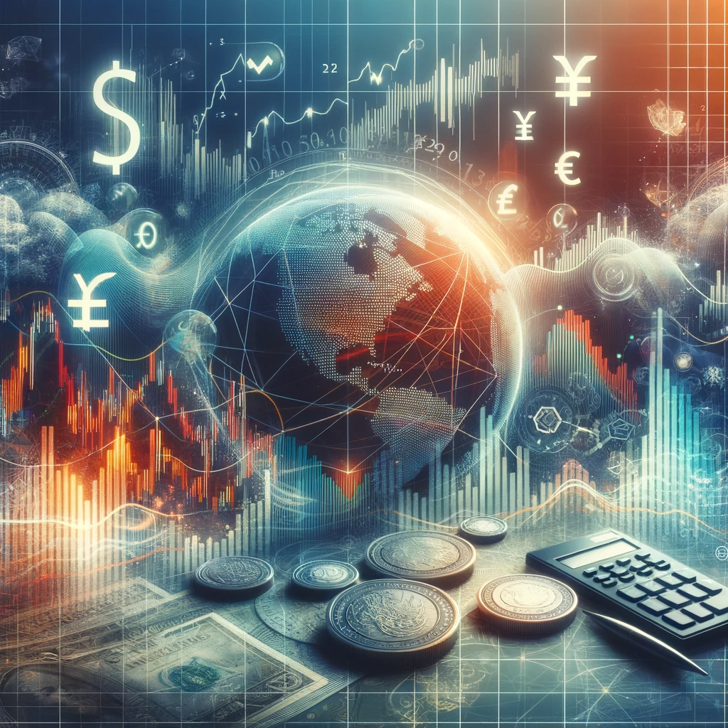 DALL·E 2023-12-24 08.15.12 - An abstract image representing the concept of hedge funds, featuring elements like financial charts, currency symbols, and abstract representations of